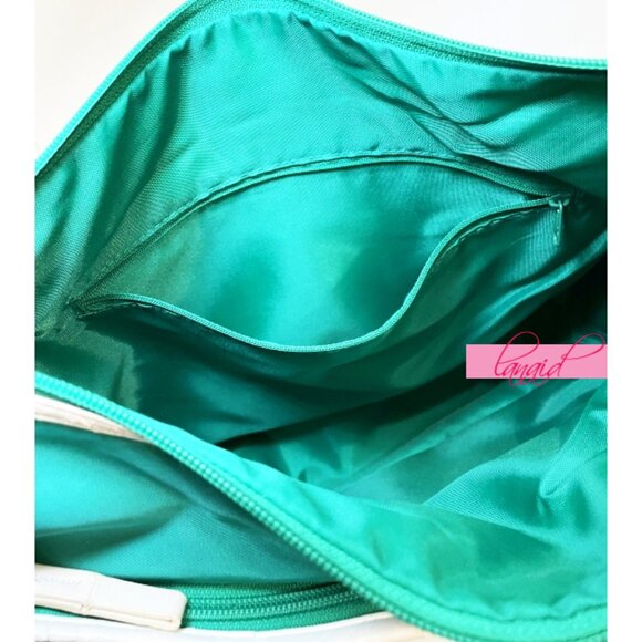 VINTAGE Puma Shoulder Bag Crossbody Green Ivory Bookbag Gym Weekend Zip Tote - Picture 8 of 15